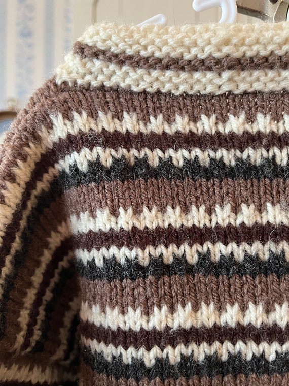 Vintage kids' beige and brown sweater, handmade p… - image 7