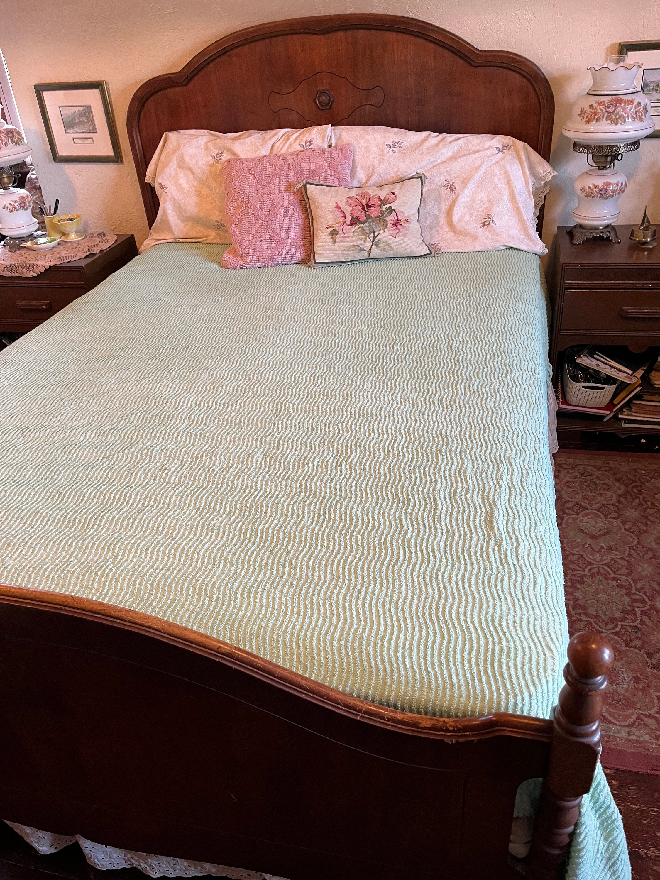 Couvre-lit en chenille vintage tissu coton courtepointe carrés 20-6,5