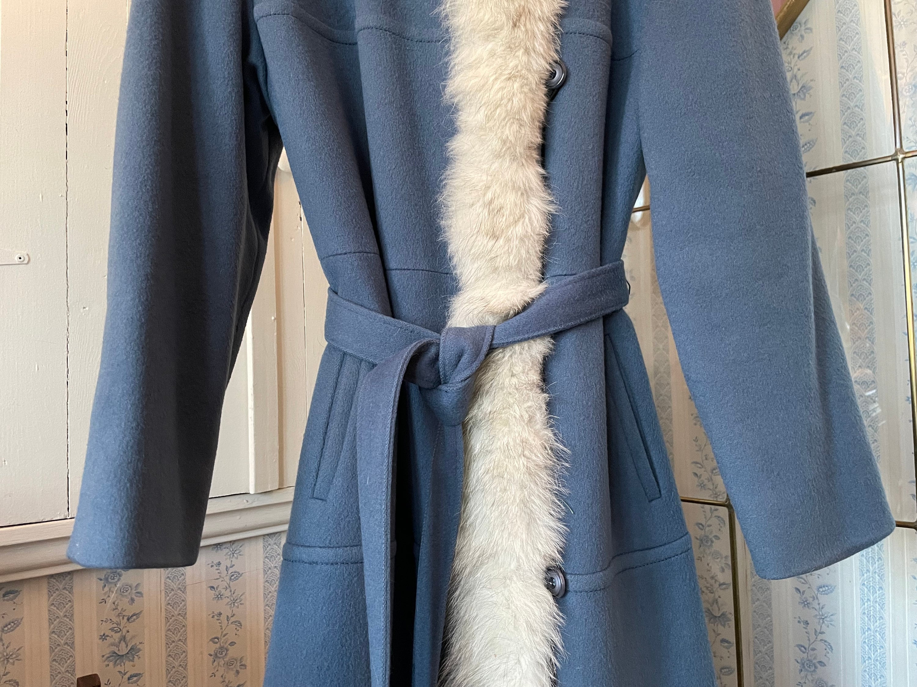Vintage Blue Coat, Long Wool Coat (B888), Medium Blue Wool