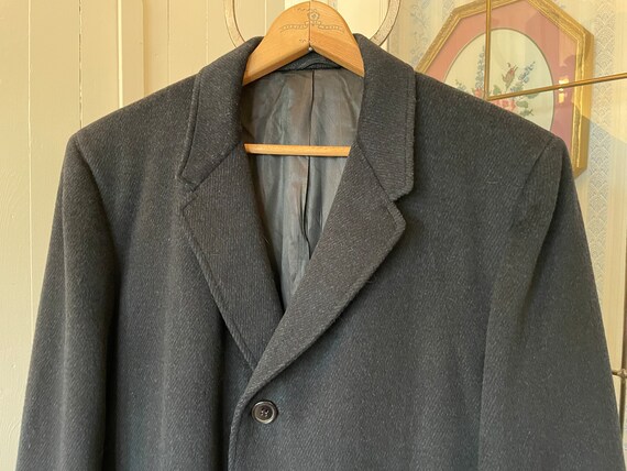 Vintage Long Coat, Wool Overcoat (B710), Navy Blue and Black