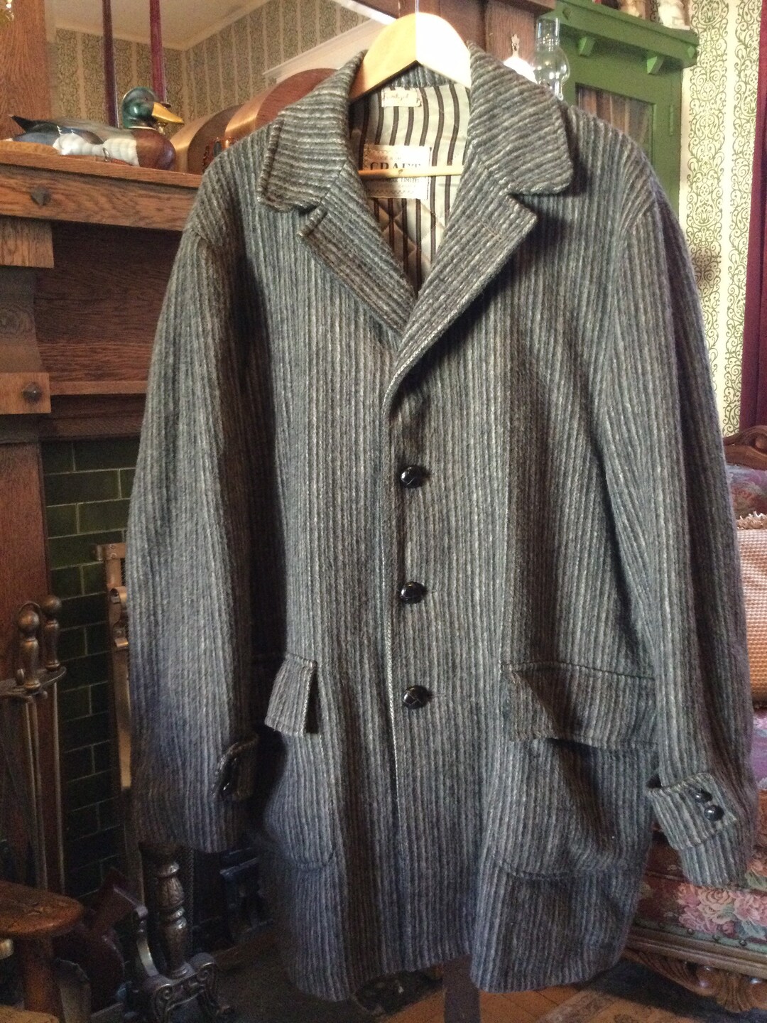 Vintage Grey Striped Wool Coat A995 With Quilted Lining Etsy