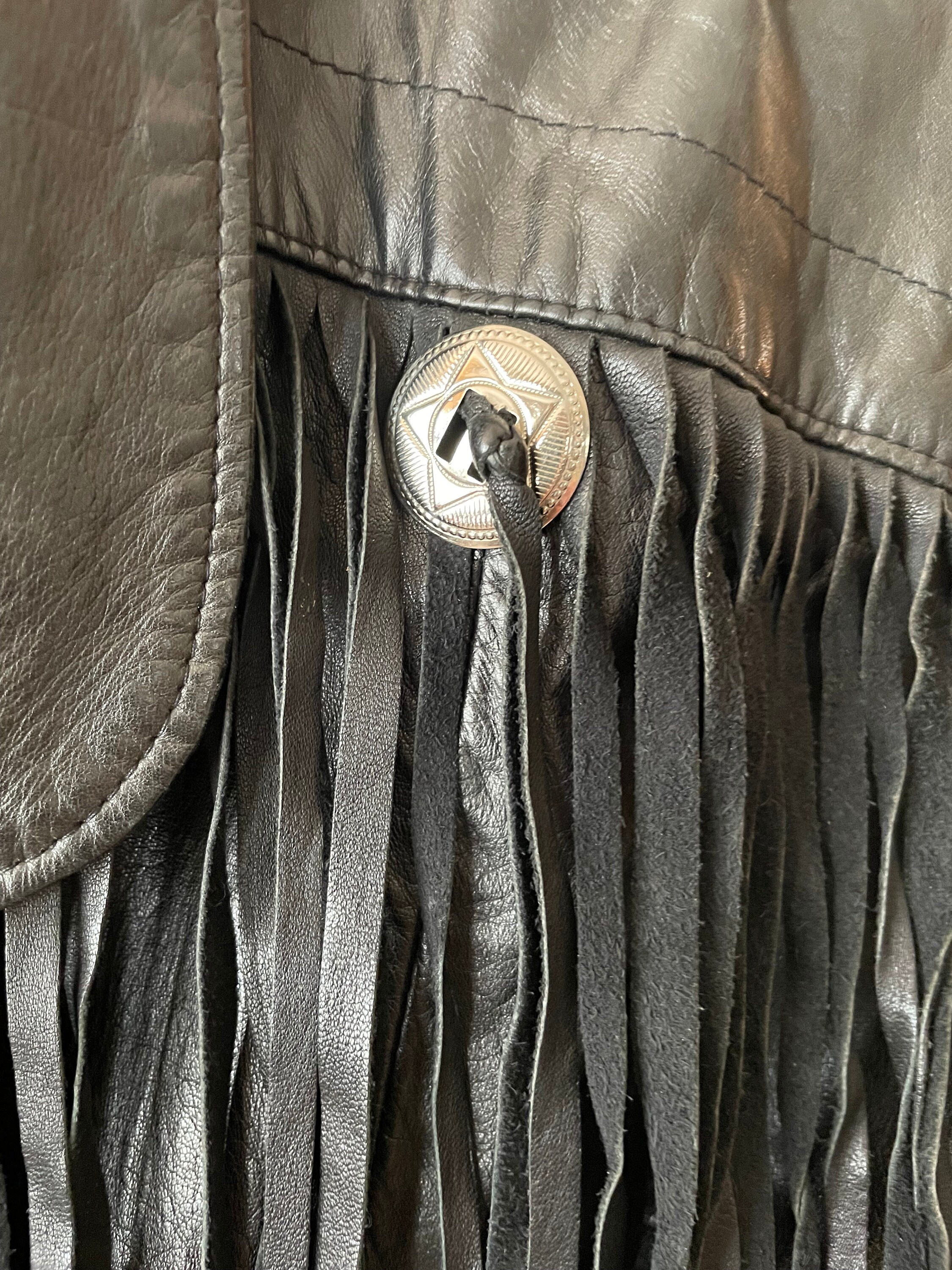 Vintage Black Leather Jacket, Leather Jacket With Fringe Vintage Black Leather Jacket, Leather Jacket With Fringe