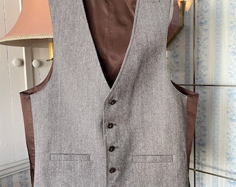 Vintage brown vest, brown and beige waistcoat (B933), brown beige blue wool blend vest, waistcoat with pockets