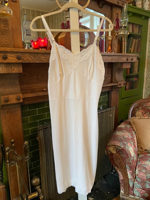 1940s White Satin Slip Dress with Net Ruffle — Wayward