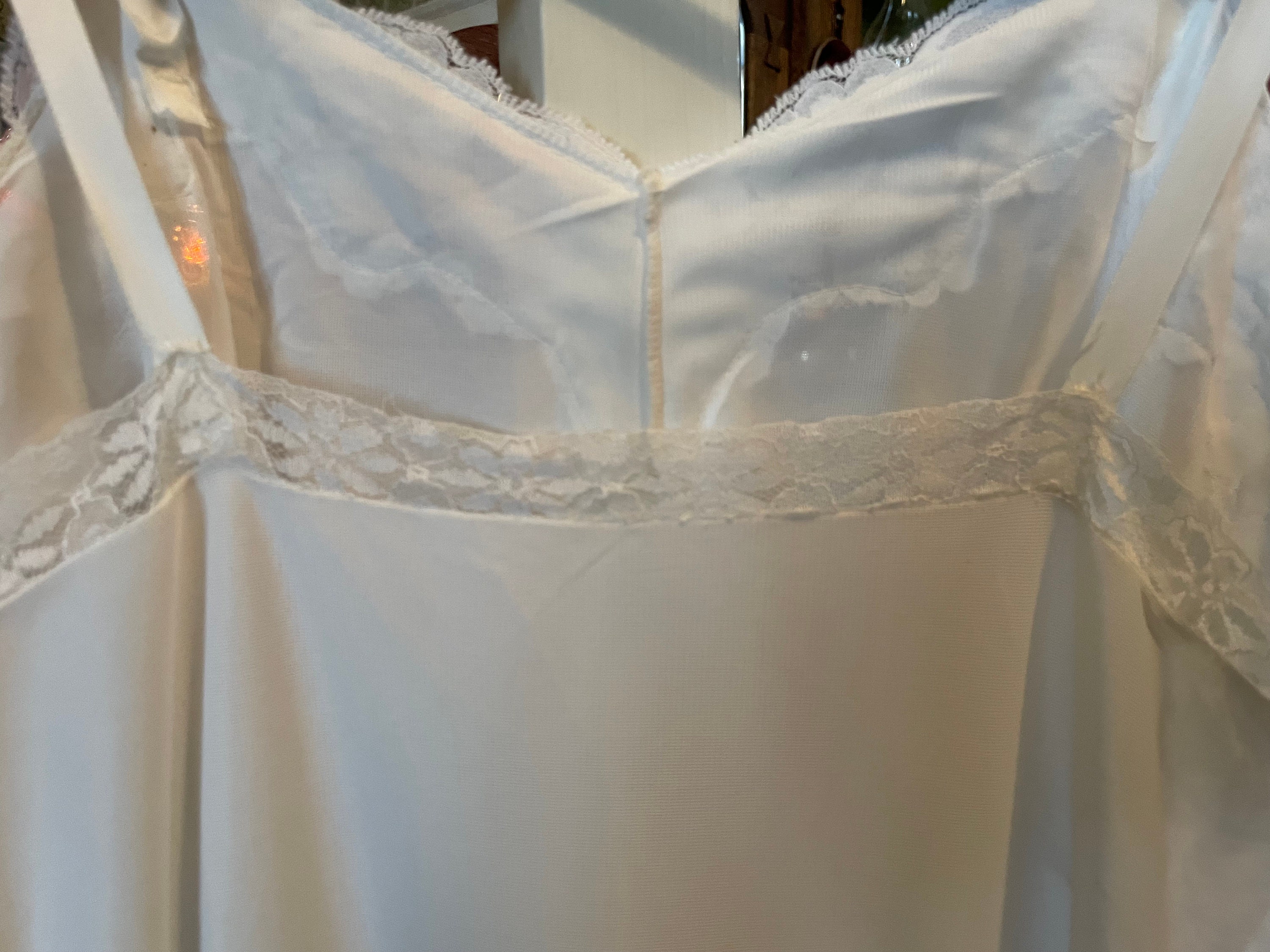 Vintage White Slip, Slip Dress (B427) With White Lace Trim