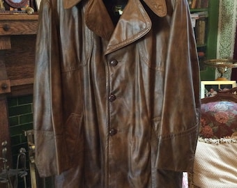 Vintage brown leather jacket, coat (A864) with removable lining