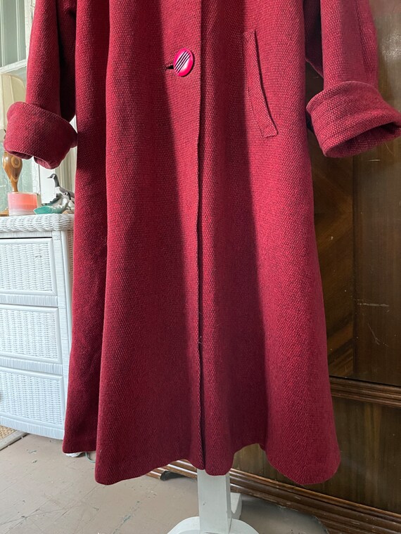 Vintage long coat, red coat (B526), wool and moha… - image 4