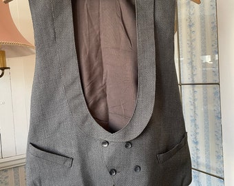 Vintage grey vest, grey brown waistcoat (C005), grey brown vest, waistcoat with pockets and lapels