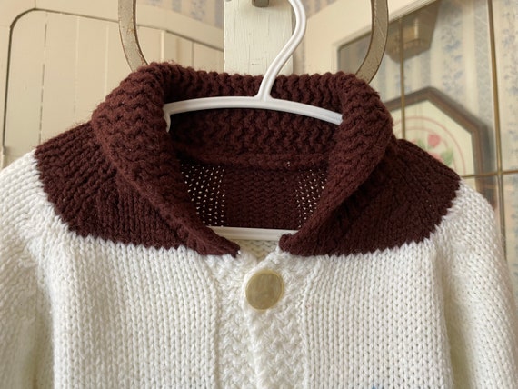 Vintage kids' sweater, children's white and brown… - image 2