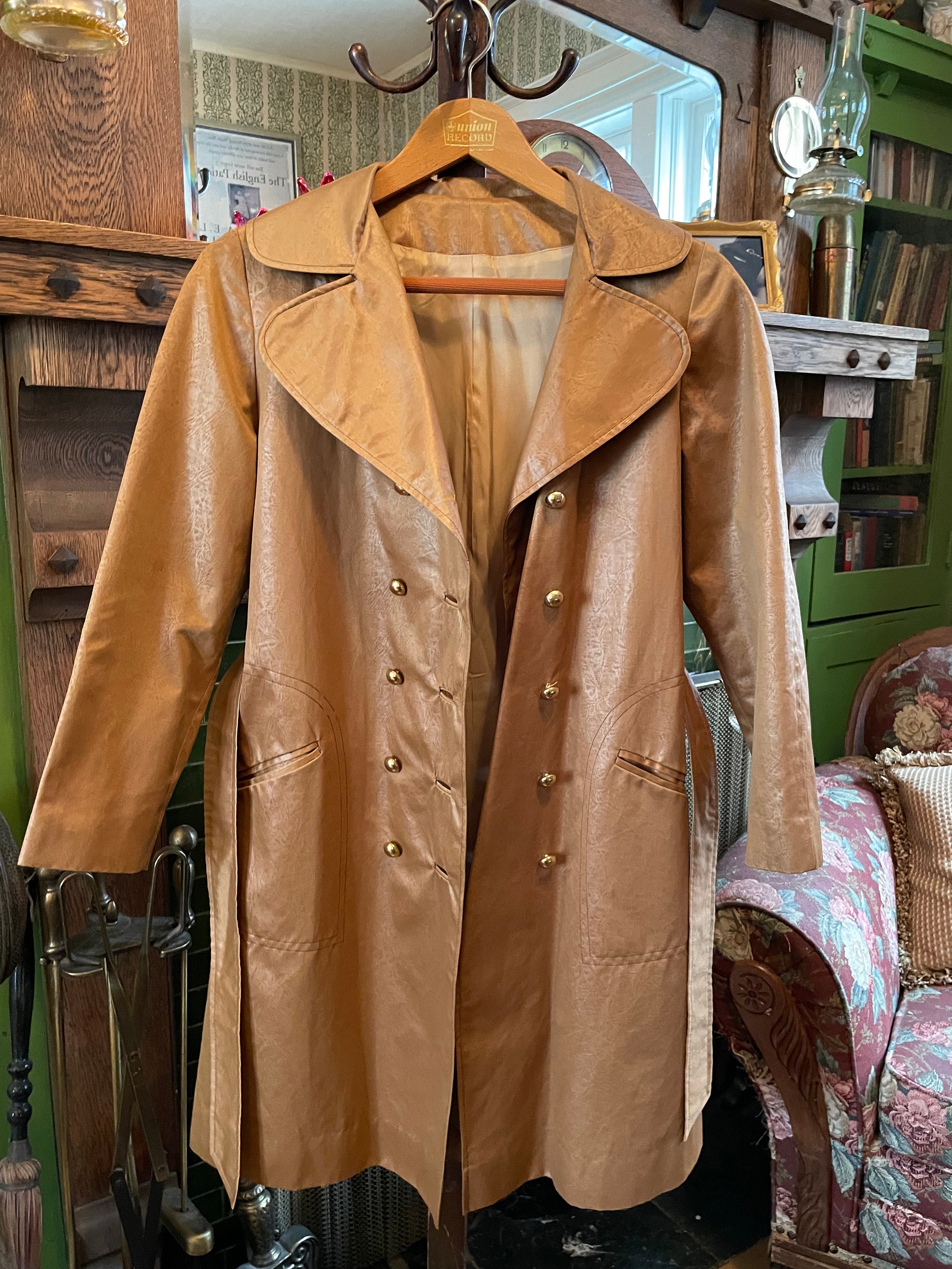 Vintage Coated Nylon Trench Coat, Raincoat (B378), Unique Copper