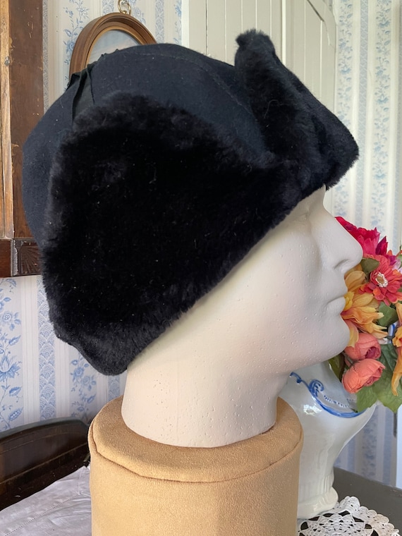 Vintage Trapper Hat, Black Wool Trapper Hat, Cap (B628  display picture 3