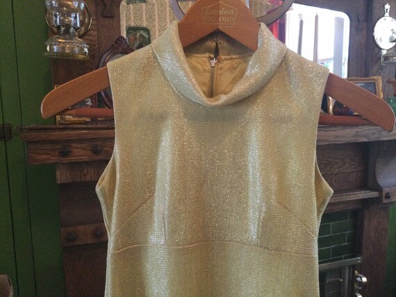Shimmery vintage pale yellow full length dress, g… - image 2