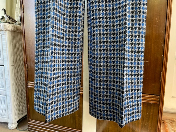 Vintage blue pants, polyester knit patterned pant… - image 3