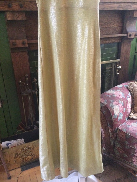 Shimmery vintage pale yellow full length dress, g… - image 4