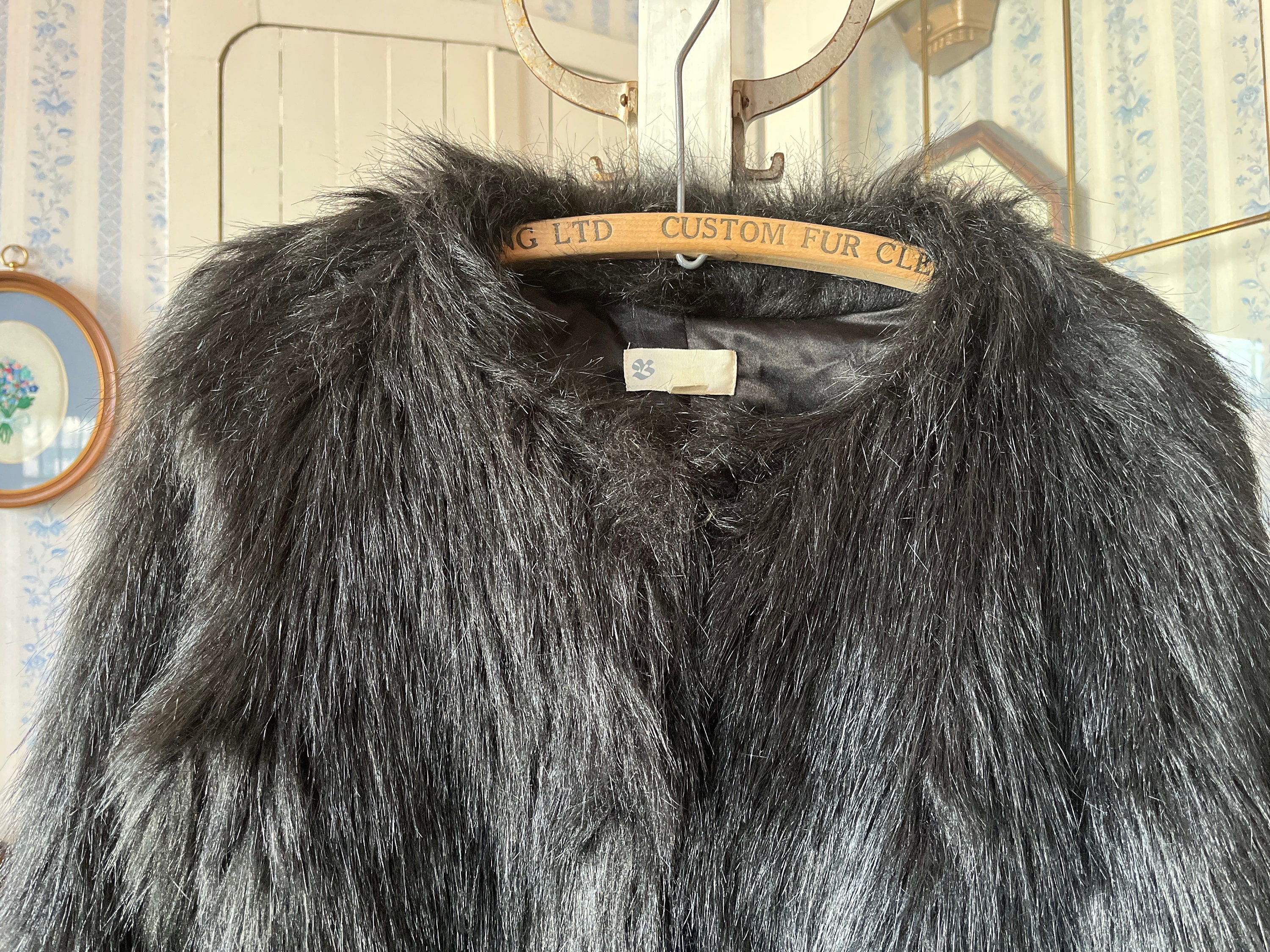 Vintage Black Jacket, Faux Fur Jacket (C489), the Bay Black