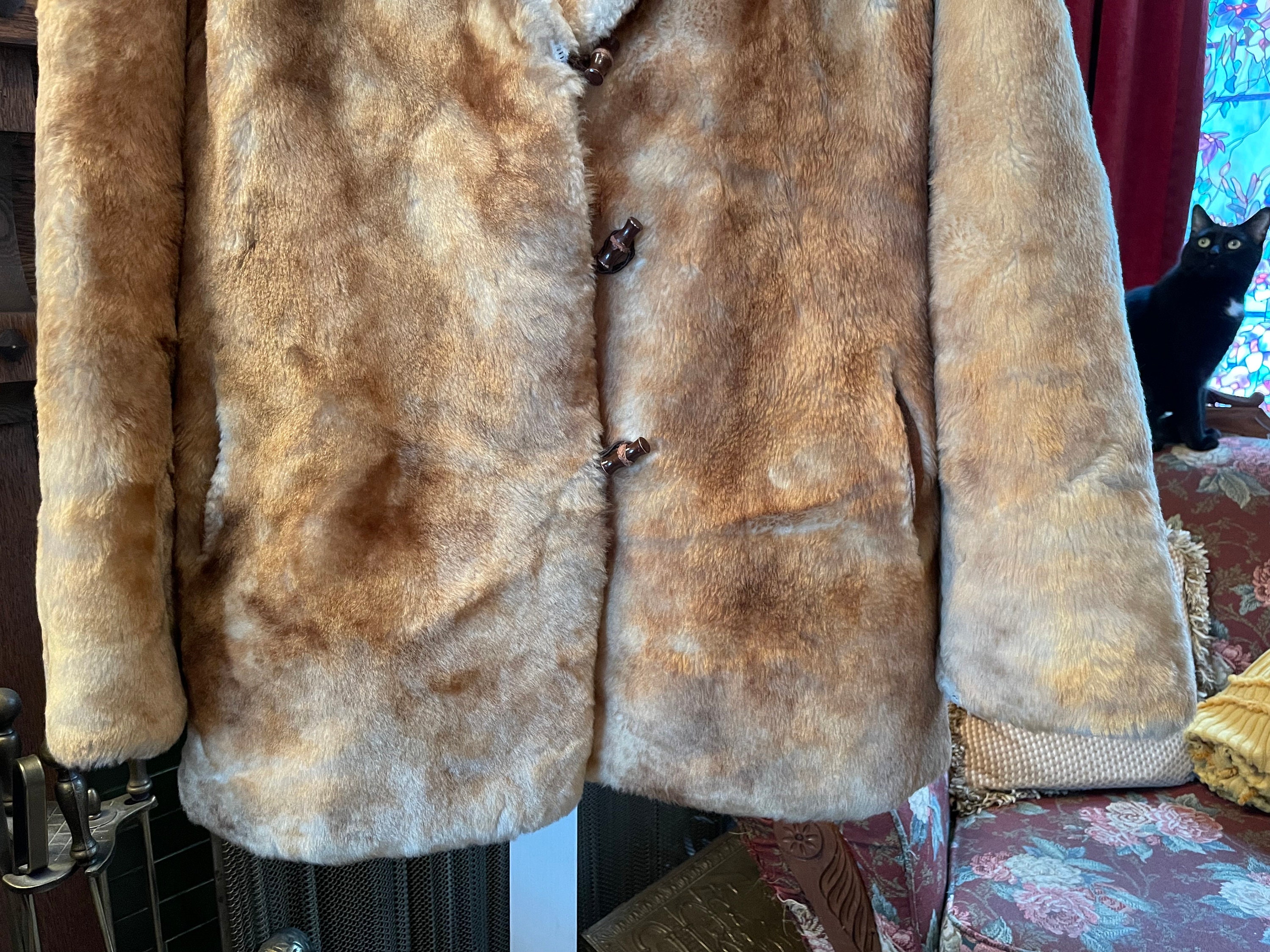 【 VINTAGE 】 Teddy Jacket Vintage Golden Brown Faux Fur Teddy Bear Jacket, Coat (B112