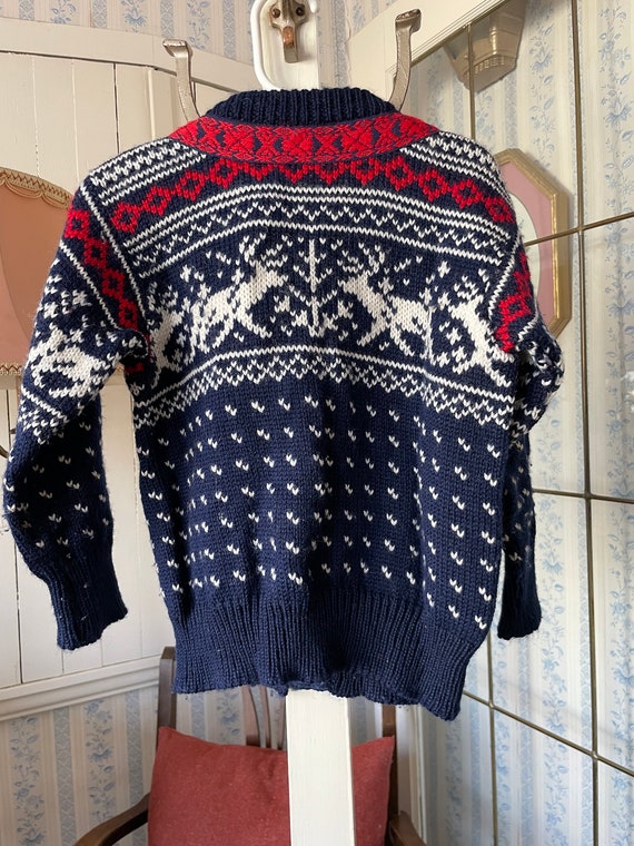Vintage kids' wool sweater, navy blue and red swe… - image 6