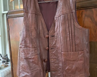 Vintage Leather Vest, Brown Leather Vest B558, Medium Rust Brown 