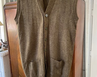 Vintage sweater vest, brown knit vest (B599), brown green wool knit sweater vest, waistcoat
