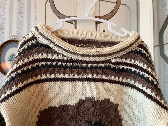 Vintage kids' beige and brown sweater, handmade p… - image 2