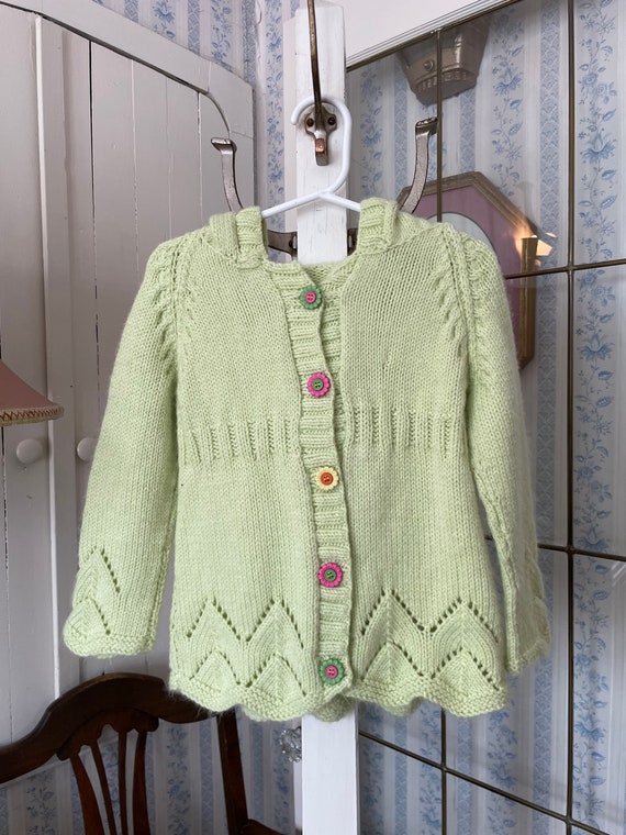 Vintage kids' green sweater, handmade light green 