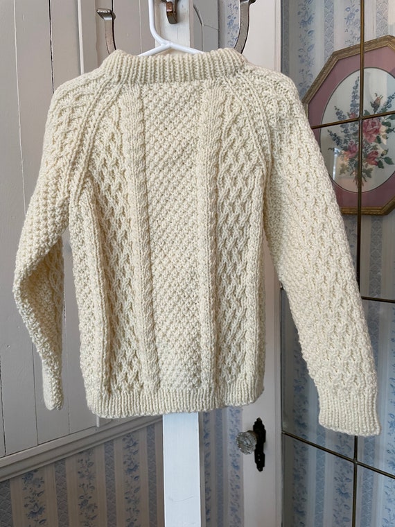 Vintage kids' wool sweater, ivory off white fishe… - image 5