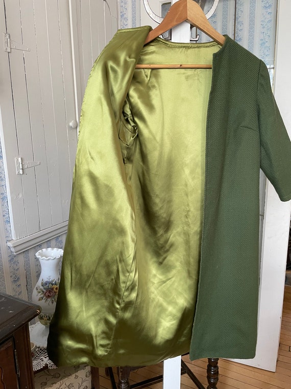Vintage moss green wool open jacket, coat (B242),… - image 8
