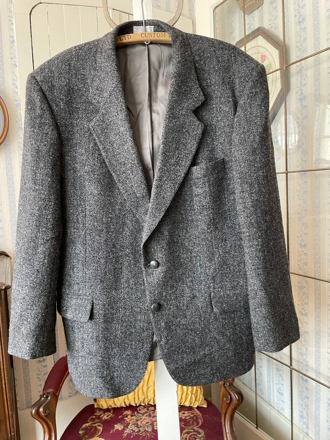 Vintage Grey Sport Coat, Charcoal Grey Wool Jacket (C351 Vintage Grey Sport Coat, Charcoal Grey Wool Jacket (C351
