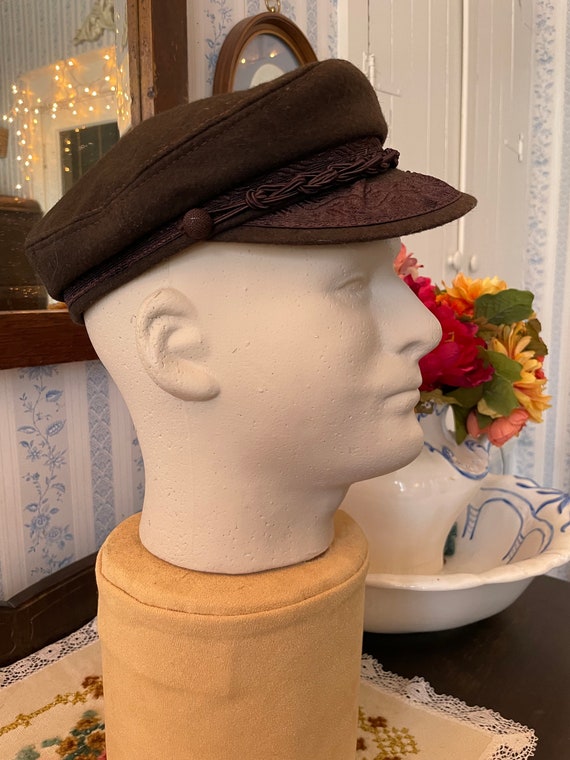 Vintage Wool Hat, Brown Wool Fisherman's Cap B794, Dark Brown Wool