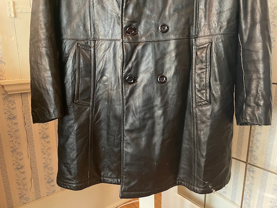 Vintage leather trench coat, black leather overco… - image 3