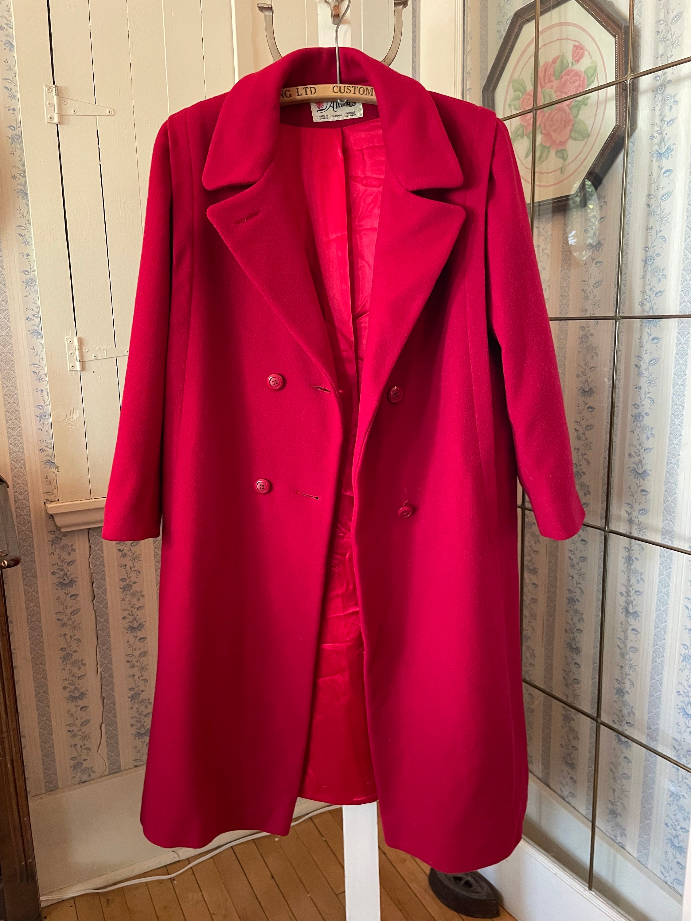 Vintage Red Coat, Red Wool Long Coat (C172), D'allaird's