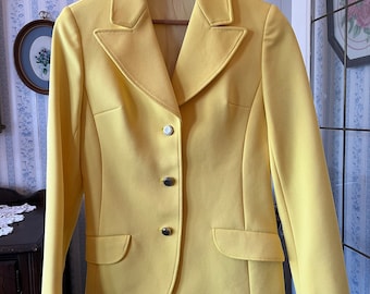 Vintage yellow blazer, yellow polyester jacket (C567), bright yellow polyester sport coat, jacket, blazer