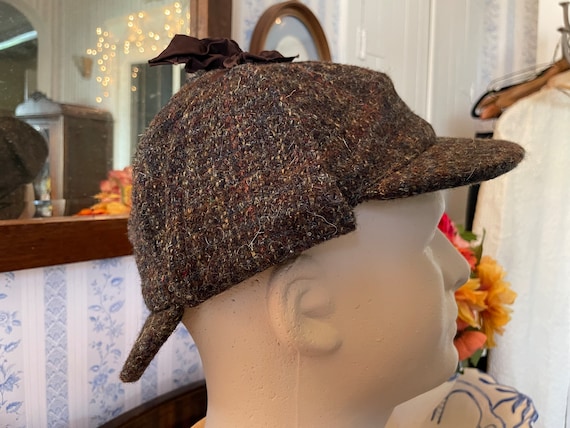 Vintage Tweed Sherlock Holmes Preppy Twee Golf Cap w/ Pom Pom Brown One Size Vintage Deerstalker Hat Blue Gray Tweed Size 6 5/8 Sherlock  main image 4