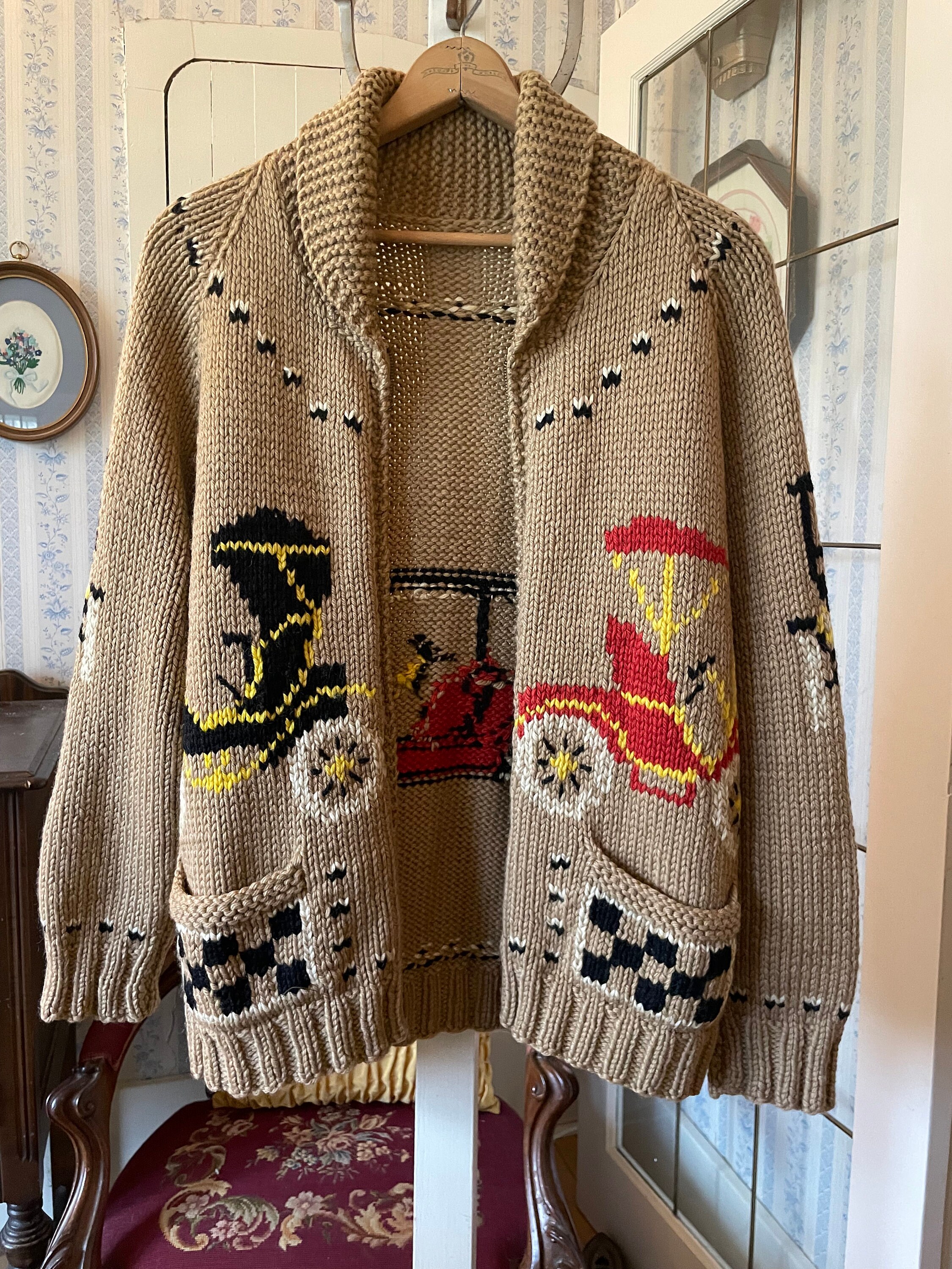 Vintage Handmade Wool Sweater, Cowichan Style Cardigan (C288