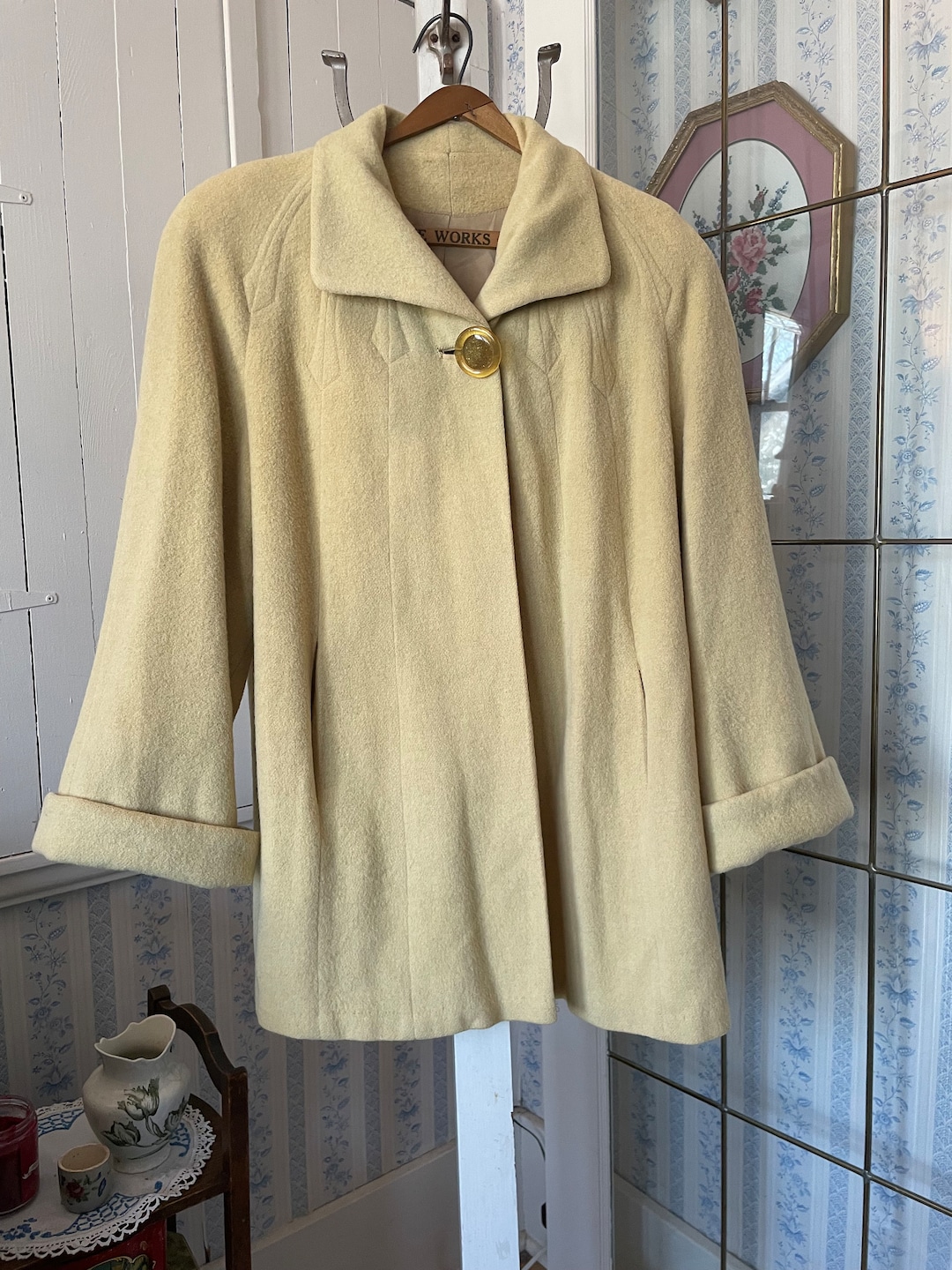 Vintage Yellow Jacket, Yellow Wool Jacket B744, Light Yellow Wool Short