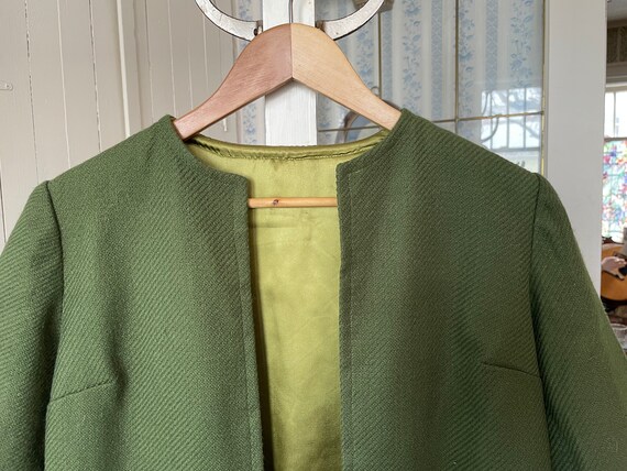 Vintage moss green wool open jacket, coat (B242),… - image 3