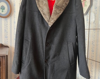 Vintage Grey Coat, Dark Grey Wool Jacket (C653), Charcoal Grey