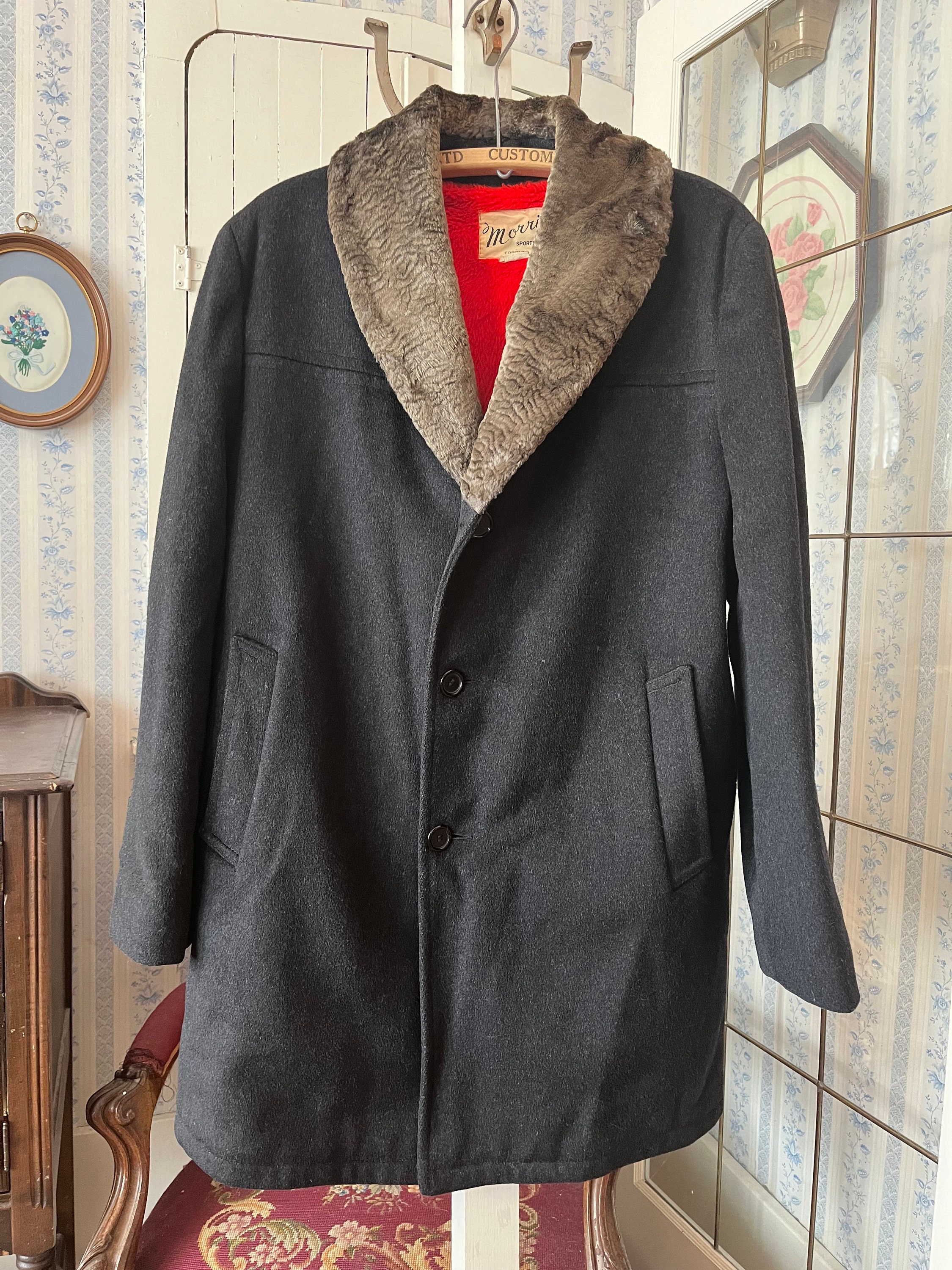Vintage Grey Coat, Dark Grey Wool Jacket (C653), Charcoal