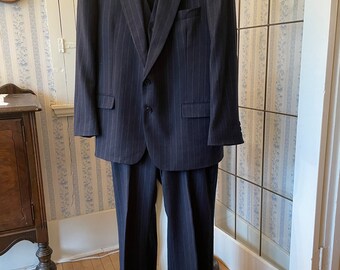 Vintage Navy Three Piece Suit / Navy Pinstriped Suit / (C274