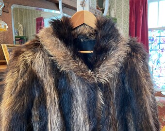 Vintage Genuine Raccoon Fur Jacket, Coat (B123), Beige to