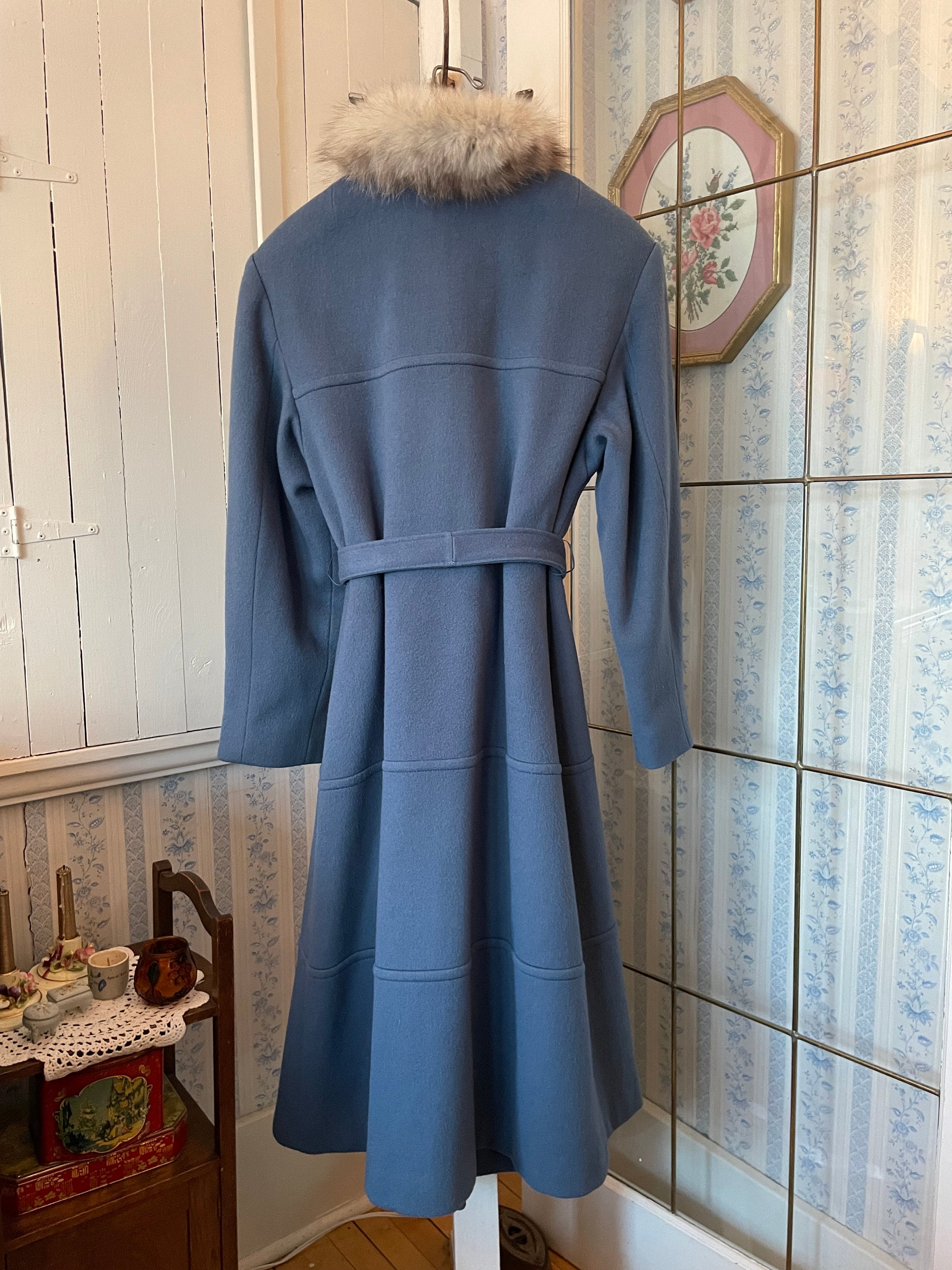 Vintage Blue Coat, Long Wool Coat (B888), Medium Blue Wool Coat