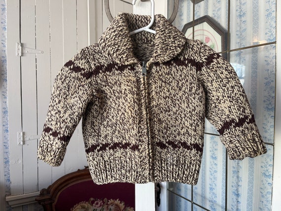 Vintage kids' handmade wool sweater, brown Cowich… - image 2