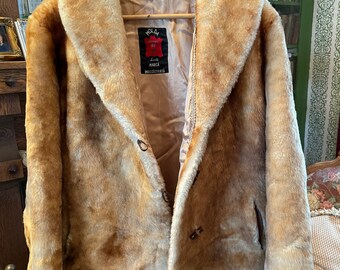 Vintage Golden Brown Faux Fur Teddy Bear Jacket, Coat (B112