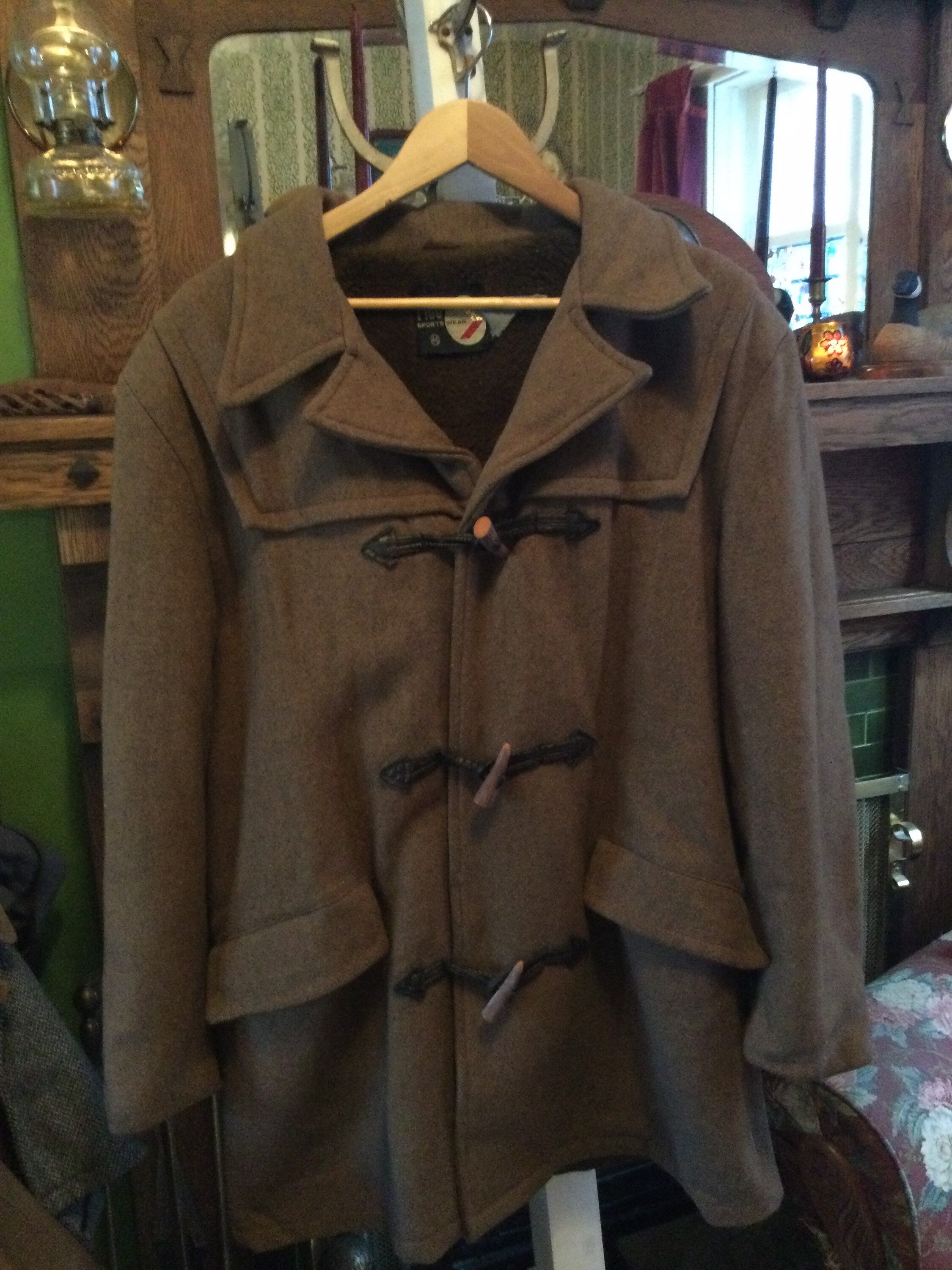 Montgomery Vintage Duffle Coat Men L Black Wool Melton Made