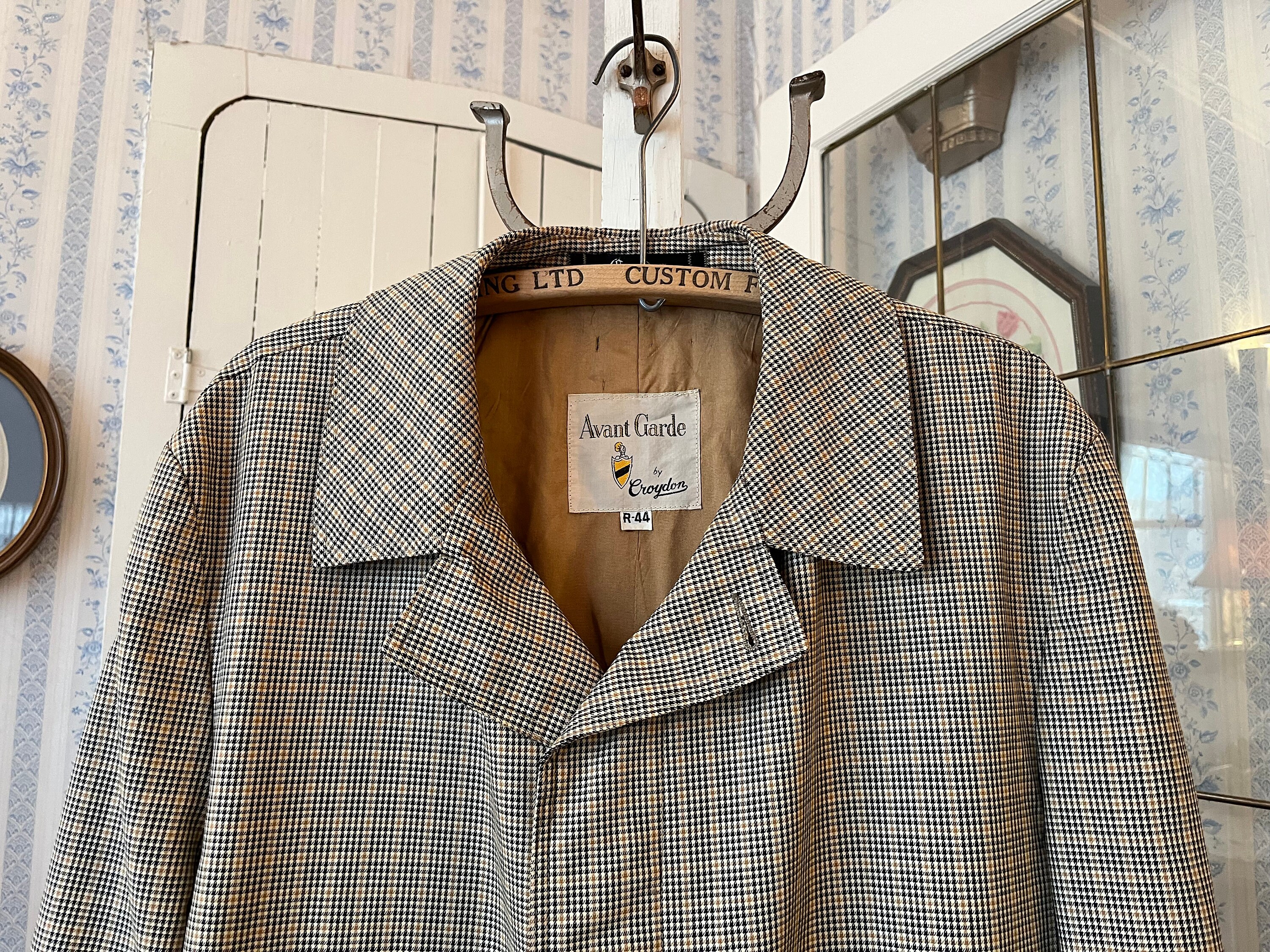 Vintage Beige Raincoat, Beige and Black Overcoat (C552