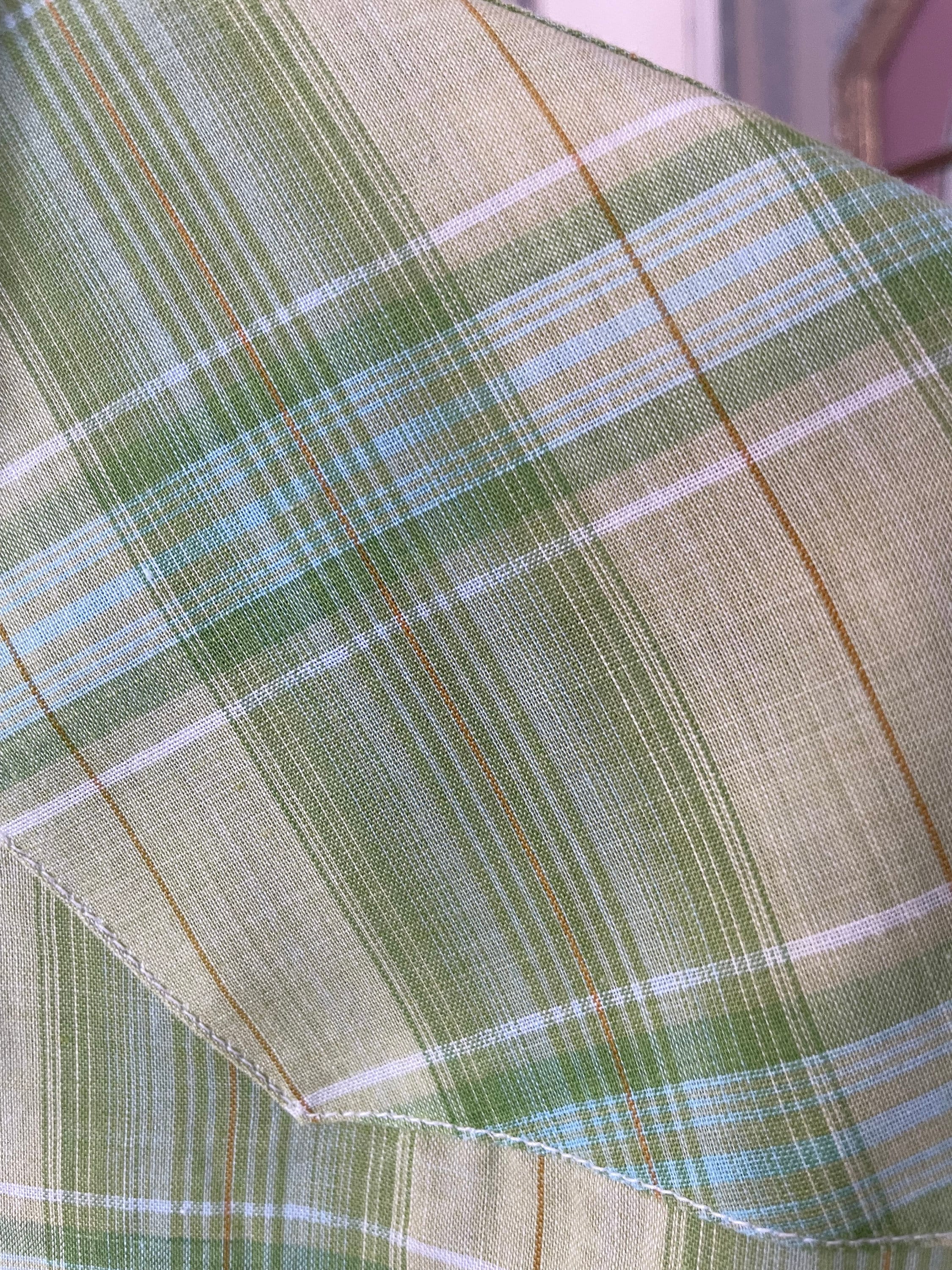 Vintage Western Shirt, Green Plaid Cowboy Shirt B876, Green Blue Plaid ...