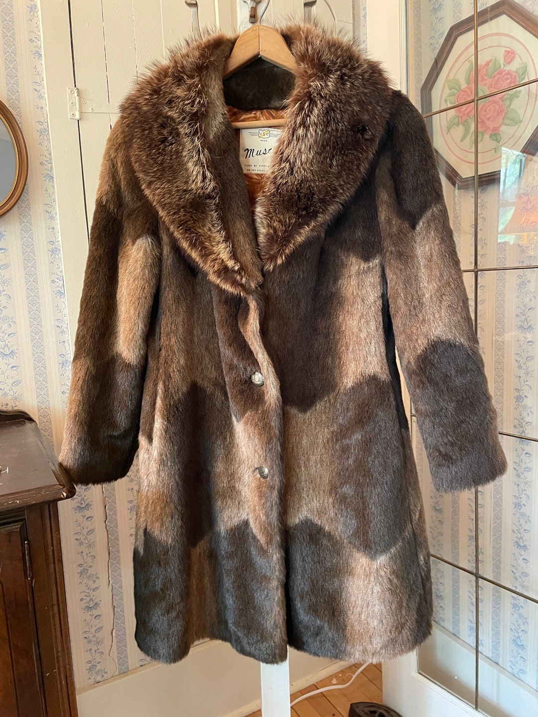 Vintage Faux Fur Coat, Brown Faux Fur Overcoat C036, Light to Dark