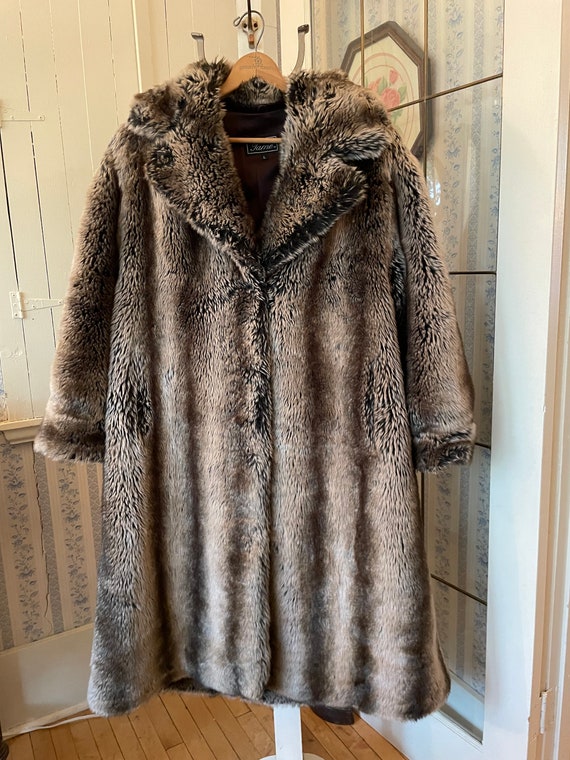 Vintage brown coat, brown faux fur overcoat (C178… - image 1