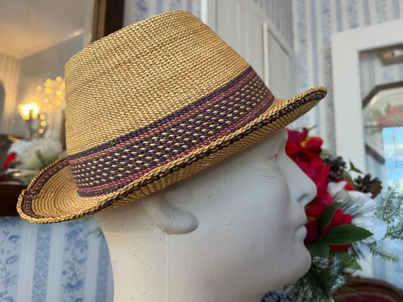 Vintage beige palm hat, woven palm fedora (C445), beige woven palm fedora, hat, summer hat Vintage beige palm hat, woven palm fedora (C445), beige woven palm fedora, hat, summer hat