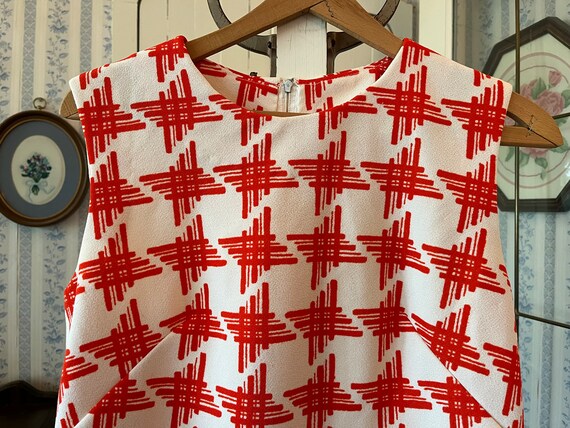 Vintage Red and White Top, Sleeveless Top (C740), Red and